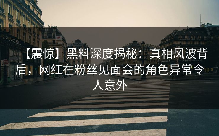 【震惊】黑料深度揭秘:真相风波背后,网红在粉丝见面会的角色异常令人意外 【震惊】黑料深度揭秘:真相风波背后,网红在粉丝见面会的角色异常令人意外